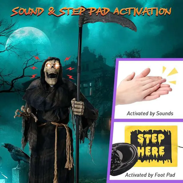 Alt view image 3 of 7 - Yescom 6 Ft Grim Reaper Halloween Animatronics Prop AC 100V-240V & Pirate Skeleton Life Size Human Bones 2026