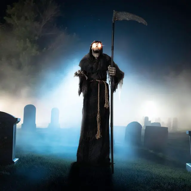 Alt view image 6 of 7 - Yescom Halloween Grim Reaper 6FT Animated with Scythe Motion Activated AC 100V-240V Yard Haunted House Decor 2025