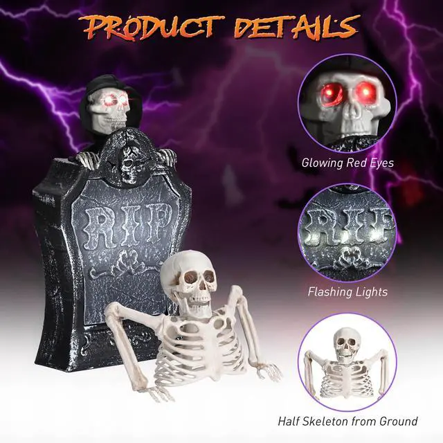 Alt view image 5 of 7 - Yescom 5.4 Ft Cowboy Skeleton w/ Halloween Tombstone Half Skeleton 2 Spider 2 Scorpion Party Decorations 2025