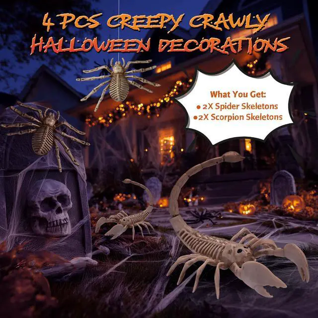 Alt view image 2 of 7 - Yescom 2 Pcs Spider and 2 Pcs Scorpion Skeletons Halloween Decor Waterproof Plastic Yard Props 2025
