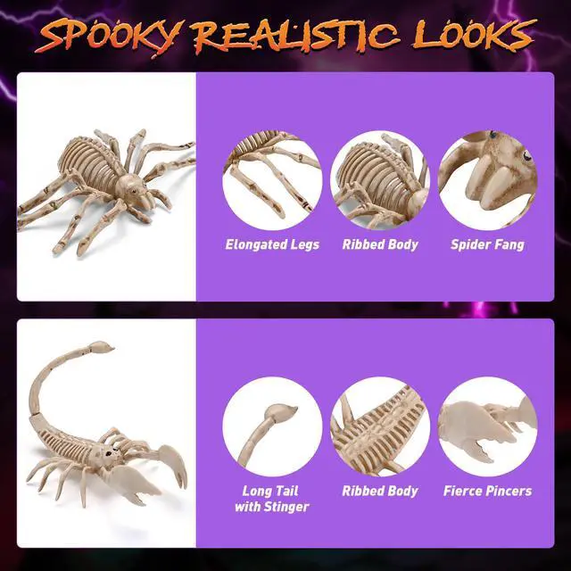 Alt view image 7 of 7 - Yescom 5.4 Ft Cowboy Skeleton w/ Halloween Tombstone Half Skeleton 2 Spider 2 Scorpion Party Decorations 2025