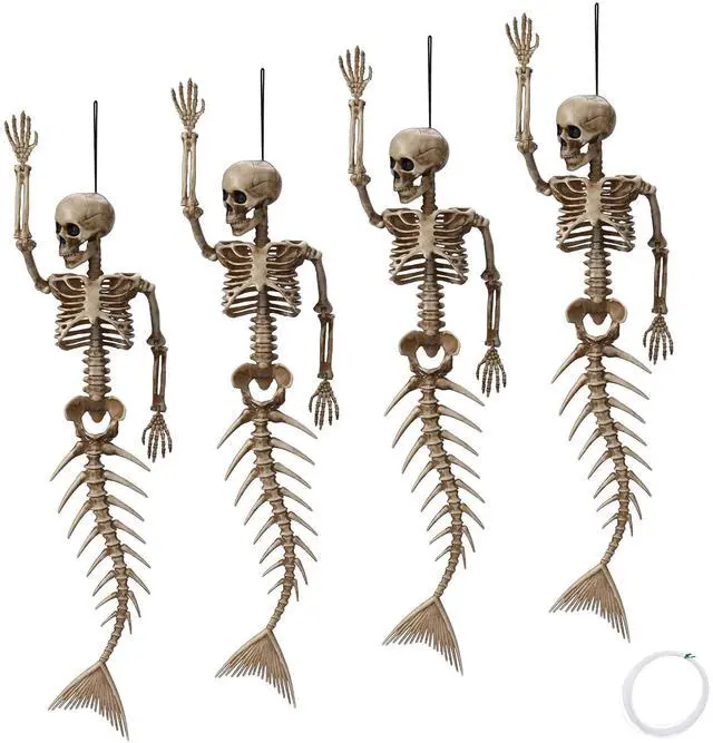 Main image of Yescom 4 Pcs 16" Mermaid Skeleton Hanging Bones with Movable Joints Halloween Décor