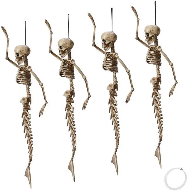 Alt view image 2 of 7 - Yescom 4 Pcs 16" Mermaid Skeleton Hanging Bones with Movable Joints Halloween Décor