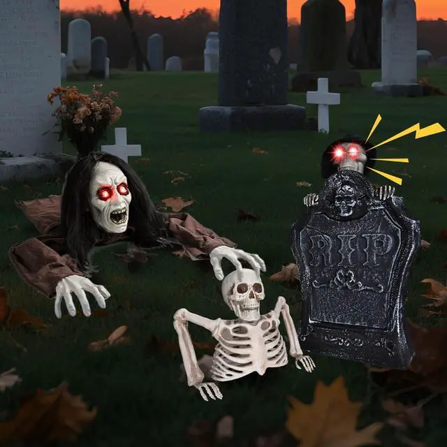 Main image of Yescom 15" Animated Halloween Tombstone & Half Skeleton with 6" Zombie Groundbreaker