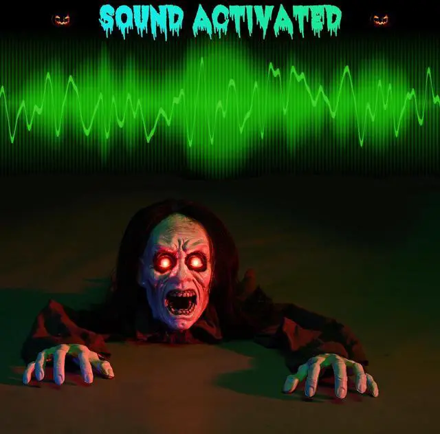 Alt view image 5 of 7 - Yescom 15" Animated Halloween Tombstone & Half Skeleton with 6" Zombie Groundbreaker