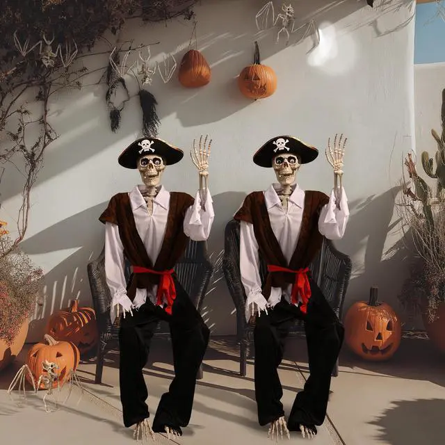 Main image of Yescom 2Pack 5.4 Ft Halloween Pirate Captain Skeleton Life Size Bone Detailed Costume Outdoor Decor 2025