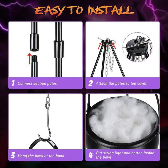 Alt view image 5 of 7 - Yescom 5.4 Ft Life Size Cowboy Skeleton & Witches Cauldron on 31" Tripod with LED Light Party Decoration 2025