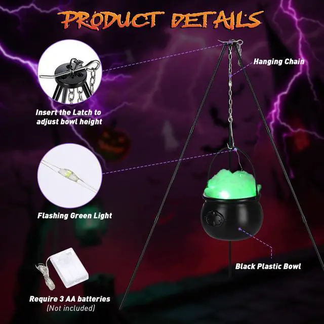 Alt view image 6 of 7 - Yescom 5.4 Ft Life Size Cowboy Skeleton & Witches Cauldron on 31" Tripod with LED Light Party Decoration 2025