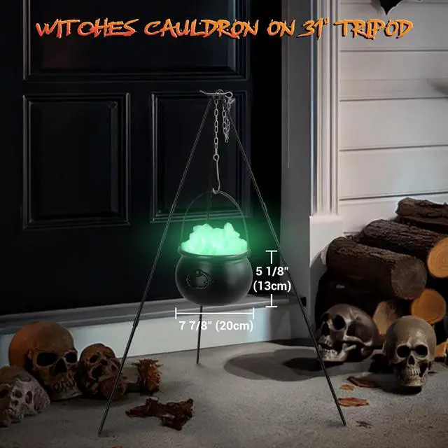 Alt view image 7 of 7 - Yescom 5.4 Ft Life Size Cowboy Skeleton & Witches Cauldron on 31" Tripod with LED Light Party Decoration 2025
