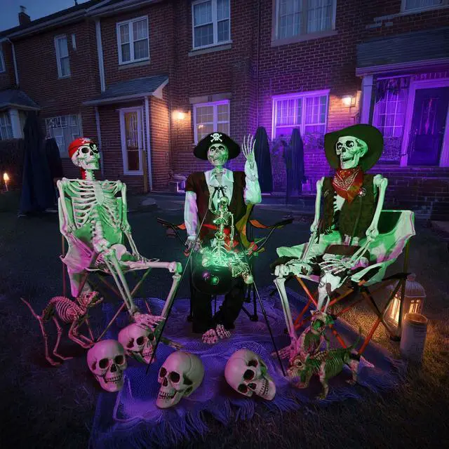 Alt view image 2 of 7 - Yescom 5.4 Ft Life Size Cowboy Skeleton with 4 Pcs Mermaid Skeleton Halloween Decorations Party 2025