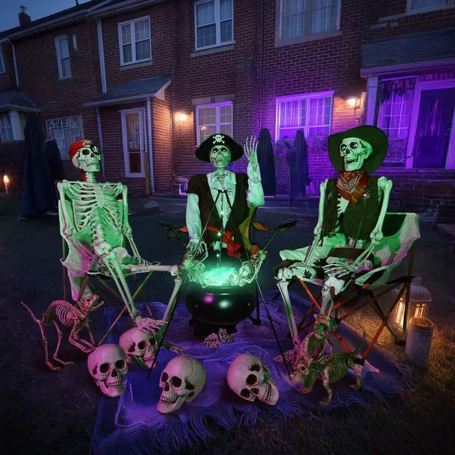 Alt view image 2 of 7 - Yescom 5.4 Ft Pirate Captain Skeleton w/ 4 Pcs Mermaid Skeleton Halloween Decorations Party 2025