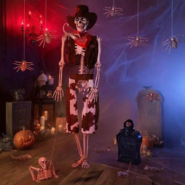 Main image of Yescom 5.4 Ft Cowboy Skeleton w/ Halloween Tombstone Half Skeleton 2 Spider 2 Scorpion Party Decorations 2025