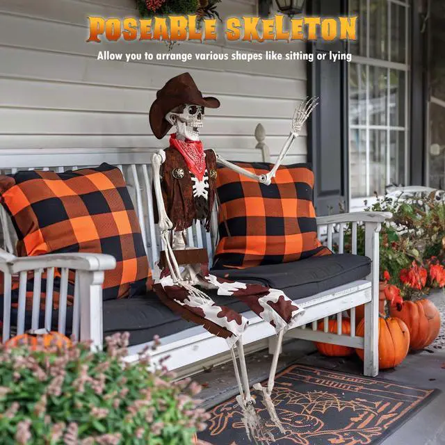 Alt view image 4 of 7 - Yescom 5.4 Ft Life Size Cowboy Skeleton with 4 Pcs Mermaid Skeleton Halloween Decorations Party 2025