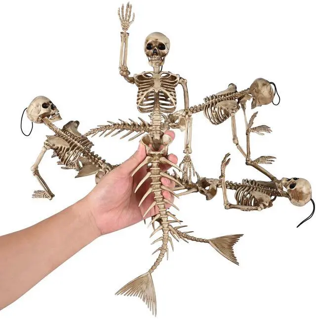 Alt view image 6 of 7 - Yescom 5.4 Ft Life Size Cowboy Skeleton with 4 Pcs Mermaid Skeleton Halloween Decorations Party 2025