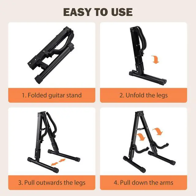 Alt view image 5 of 6 - Yescom 10 Pcs Folding Guitar Stand Floor A-Frame w/ Foam Arms Instrument Display Universal for Acoustic Electric Bass