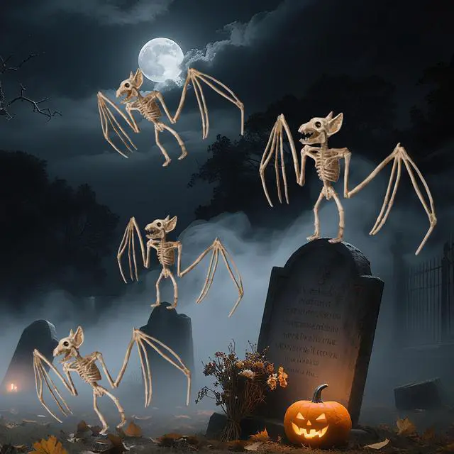 Yescom 4Pcs Bat Skeleton Halloween Decor Plastic Hangable Indoor Outdoor Haunted House Party 2025