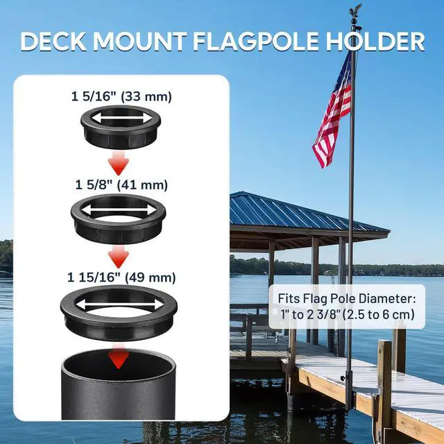 Alt view image 3 of 7 - Yescom Universal Flag Pole Holder Deck Mount Bracket for Outside Fit 1" to 2 3/8" Pole