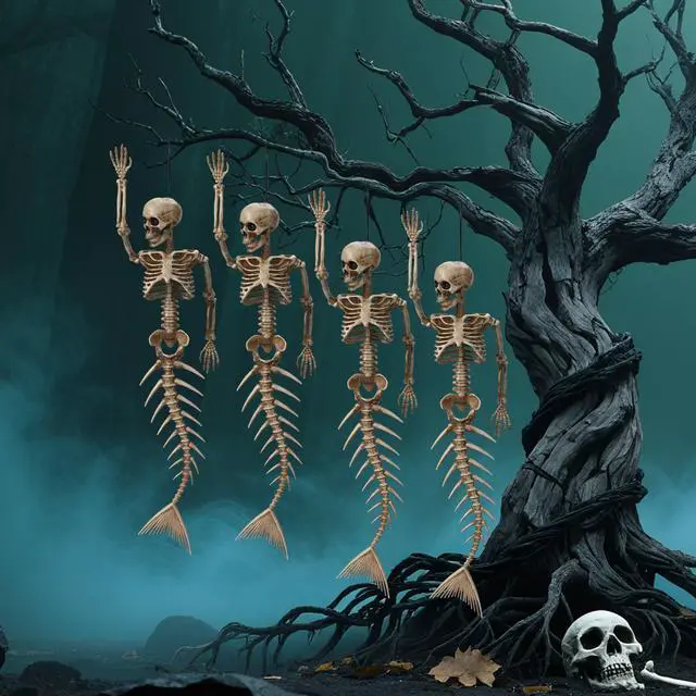 Main image of Yescom 4 Pcs 16" Mermaid Skeleton Hanging Bones with Movable Joints Halloween Décor