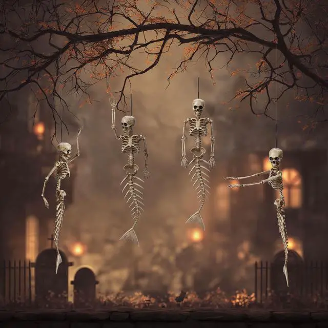 Alt view image 5 of 7 - Yescom 4 Pcs 16" Mermaid Skeleton Hanging Bones with Movable Joints Halloween Décor