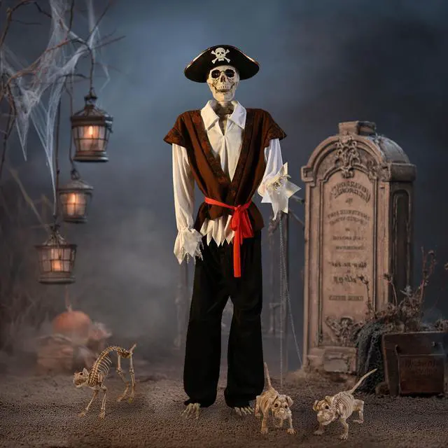 Alt view image 6 of 7 - Yescom 5.4Ft Halloween Pirate Captain Skeleton Life Size Human Bone Movable Joints Outdoor Decor 2025