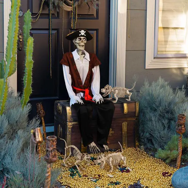 Alt view image 7 of 7 - Yescom 5.4Ft Halloween Pirate Captain Skeleton Life Size Human Bone Movable Joints Outdoor Decor 2025
