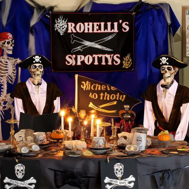 Alt view image 5 of 7 - Yescom 5.4Ft Halloween Pirate Captain Skeleton Life Size Human Bone Movable Joints Outdoor Decor 2025