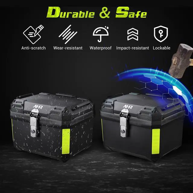 Alt view image 3 of 7 - AHR 45L Universal Motorcycle Tour Tail Box Scooter Trunk Storage Safety Lock