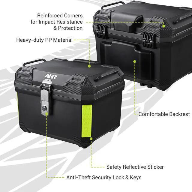 Alt view image 4 of 7 - AHR 45L Universal Motorcycle Tour Tail Box Scooter Trunk Storage Safety Lock