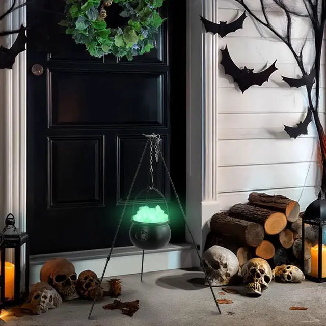 Alt view image 6 of 7 - Yescom Halloween Witches Cauldron 31" Tripod Hanging Black Pot LED Light Adjustable Chain Hook Decoration
