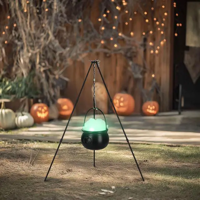 Main image of Yescom Halloween Witches Cauldron 31" Tripod Hanging Black Pot LED Light Adjustable Chain Hook Decoration