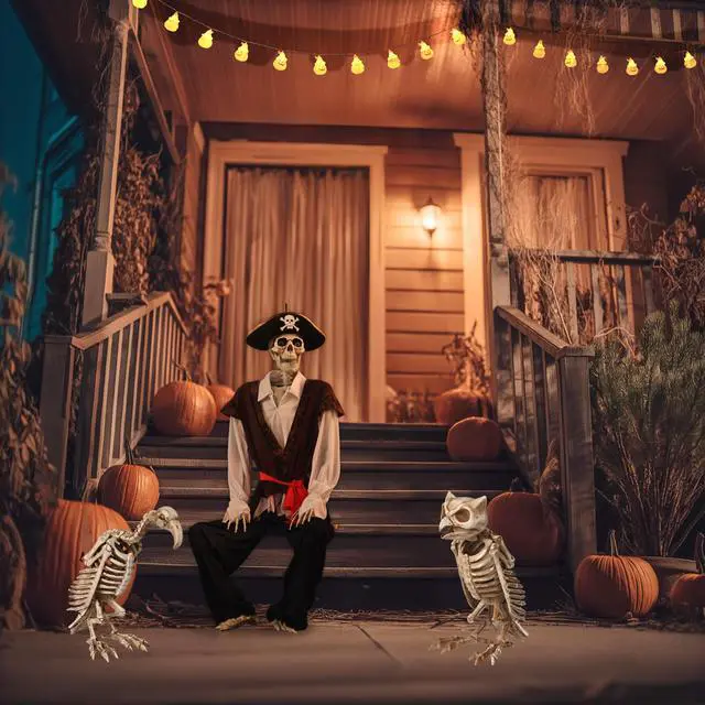Alt view image 3 of 7 - Yescom 5.4 Ft Pirate Captain Skeleton with Vulture & Owl Skeleton Halloween Decoration 2025