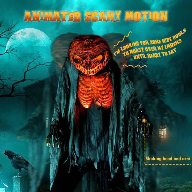 Alt view image 3 of 7 - Yescom 7 Ft Scary Animated Pumpkin with Vulture & Owl Skeleton Halloween Decorations Party 2025