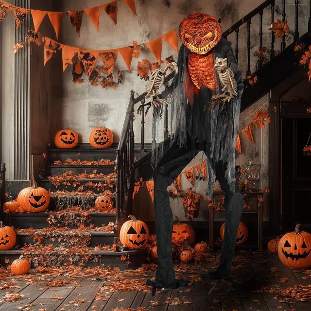 Alt view image 2 of 7 - Yescom 7 Ft Scary Animated Pumpkin with Vulture & Owl Skeleton Halloween Decorations Party 2025