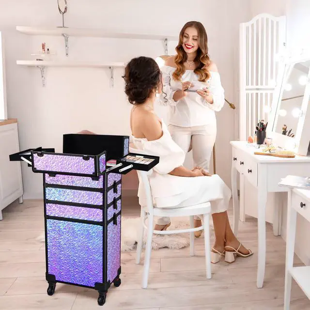 Alt view image 4 of 7 - Byootique Makeup Train Case Kit with Cube Case Cosmetic Organizer Mermaid Purple
