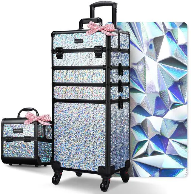Main image of Byootique Makeup Train Case Kit with Cube Case Cosmetic Organizer Mermaid Silver