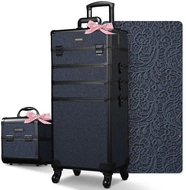 Main image of Byootique Makeup Train Case Trolley w/ Cube Case Cosmetic Organizer ForgetMeNot