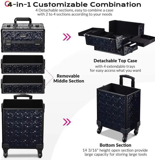Alt view image 2 of 7 - Byootique Makeup Train Case Kit with Cube Case Cosmetic Organizer Mermaid Black