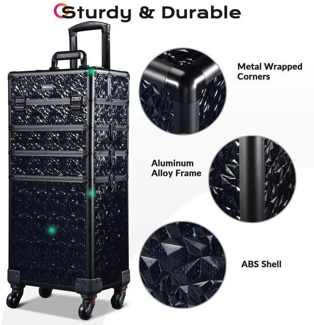 Alt view image 3 of 7 - Byootique Makeup Train Case Kit with Cube Case Cosmetic Organizer Mermaid Black