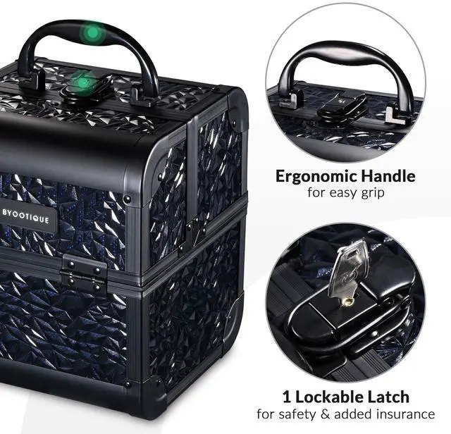 Alt view image 7 of 7 - Byootique Makeup Train Case Kit with Cube Case Cosmetic Organizer Mermaid Black