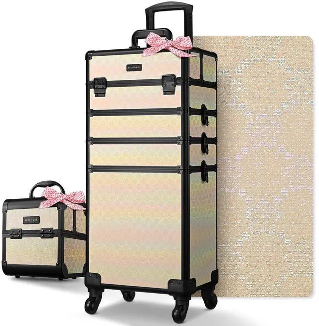 Main image of Byootique Rolling Makeup Train Case w/ Cube Case Cosmetic Organizer Travel
