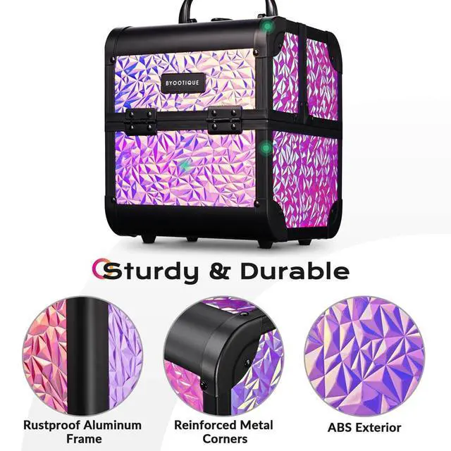 Alt view image 7 of 7 - Byootique Makeup Train Case Kit with Cube Case Cosmetic Organizer Mermaid Pink