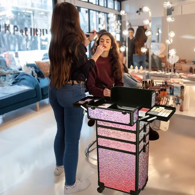 Alt view image 4 of 7 - Byootique Makeup Train Case Kit with Cube Case Cosmetic Organizer Mermaid Pink