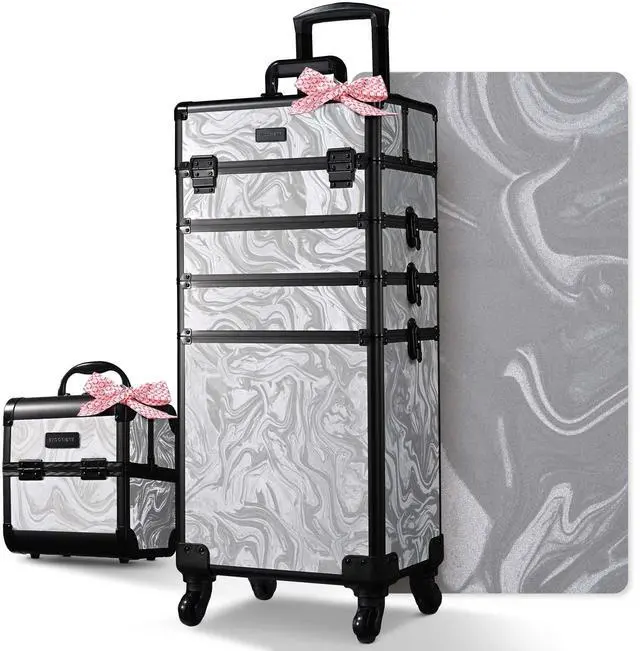 Main image of Byootique Makeup Train Case with Portable Cube Case Cosmetic Organizer Graystone