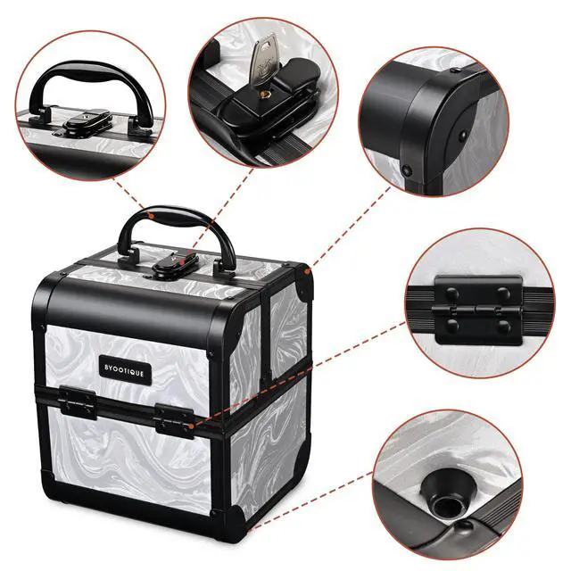 Alt view image 7 of 7 - Byootique Makeup Train Case with Portable Cube Case Cosmetic Organizer Graystone
