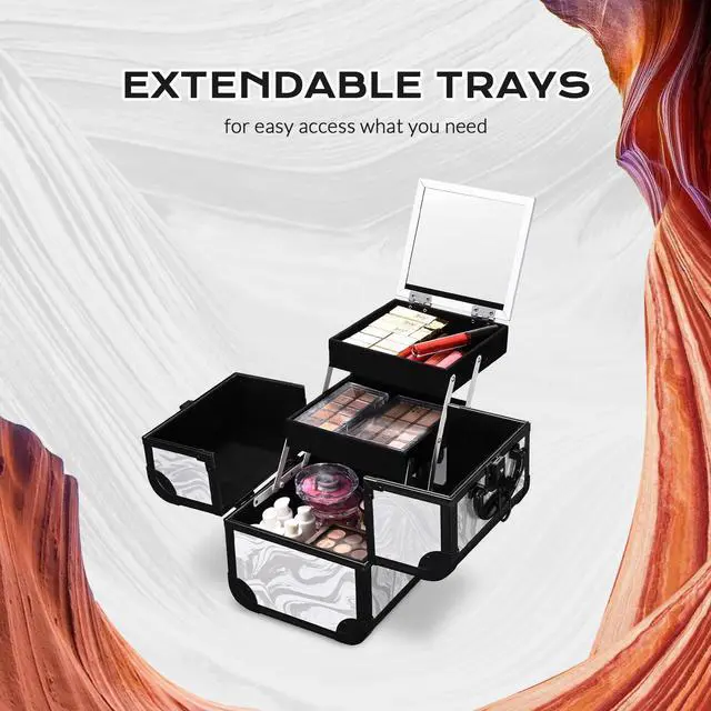 Alt view image 6 of 7 - Byootique Makeup Train Case with Portable Cube Case Cosmetic Organizer Graystone