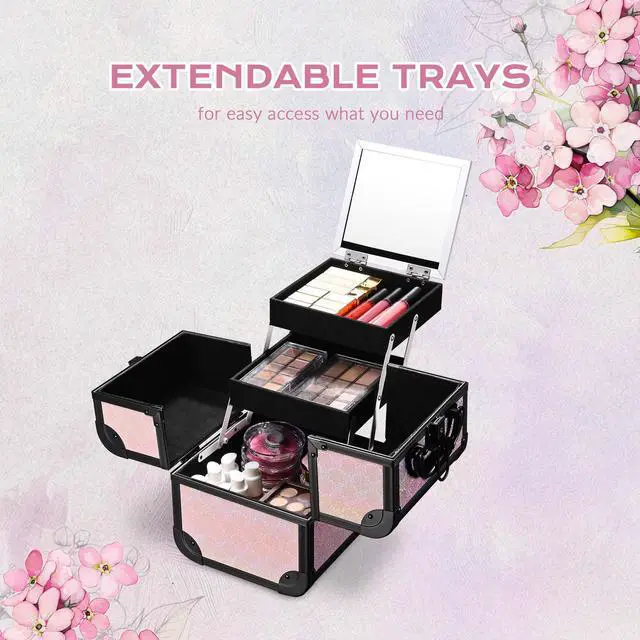 Alt view image 6 of 7 - Byootique 4in1 Portable Makeup Train Case with Cube Case Cosmetic Organizer Pink