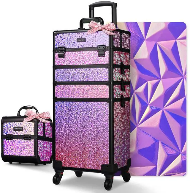 Main image of Byootique Makeup Train Case Kit with Cube Case Cosmetic Organizer Mermaid Pink