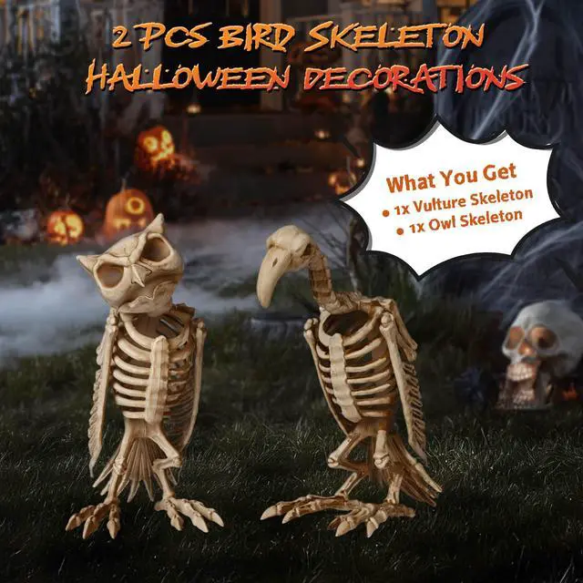 Alt view image 3 of 7 - Yescom 1 Pcs Vulture & 1 Pcs Owl Skeleton Halloween Decor Life Size Animal Props Indoor Outdoor 2025