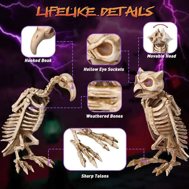 Alt view image 2 of 7 - Yescom 1 Pcs Vulture & 1 Pcs Owl Skeleton Halloween Decor Life Size Animal Props Indoor Outdoor 2025