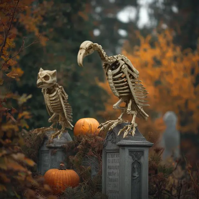 Alt view image 5 of 7 - Yescom 1 Pcs Vulture & 1 Pcs Owl Skeleton Halloween Decor Life Size Animal Props Indoor Outdoor 2025